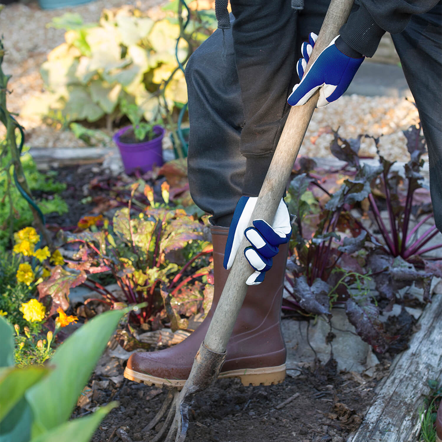 - Gant en cuir de jardin bleu marine - Equipement de protection du jardinier