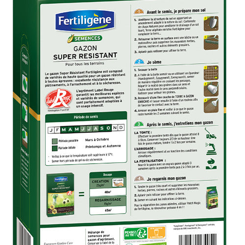Gazon Super Résistant Label Rouge - 1kg - 40m² FERTILIGENE - Gazon super résistant label rouge 80m² - Willemse