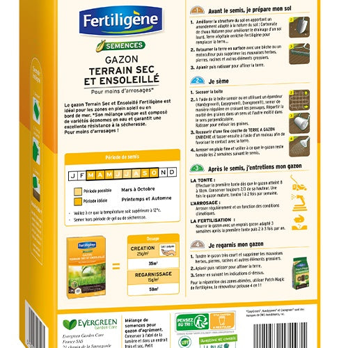 Gazon Terrain sec & ensoleillé pour moins d'arrosages - 875g - 25m² FERTILIGENE - Gazon terrain sec & ensoleillé pour moins d'arrosages 35m² - Graines de gazon