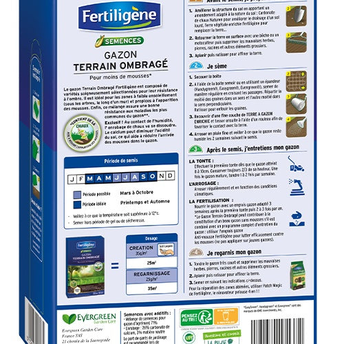 Gazon Terrain Ombragé pour moins de mousses - 875g - 25m² FERTILIGENE - Gazon terrain ombragé pour moins de mousses - Graines de gazon